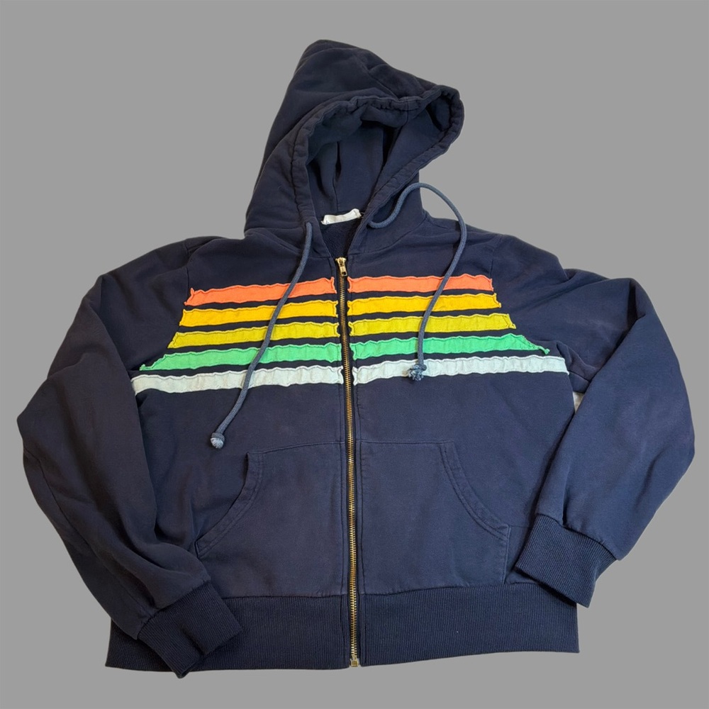 By Together Navy Zip Jacket with Colorful Stripes Women’s M Spring Style